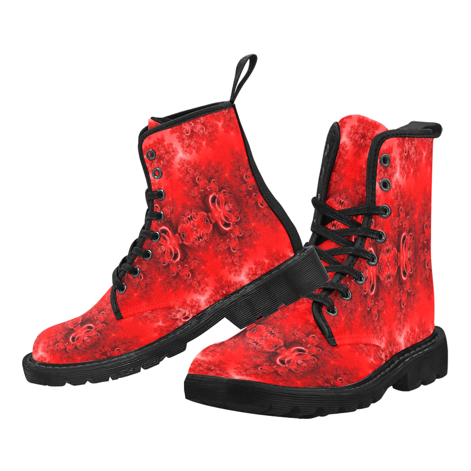 Fiery Red Rose Garden Frost Fractal Martin Boots for Women (Black) (Model 1203H)