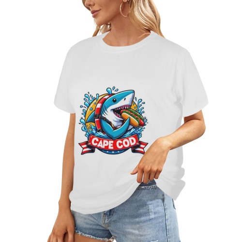 CAPE COD-GREAT WHITE EATING HOT DOG Women's Glow in the Dark T-shirt (Two Sides Printing)