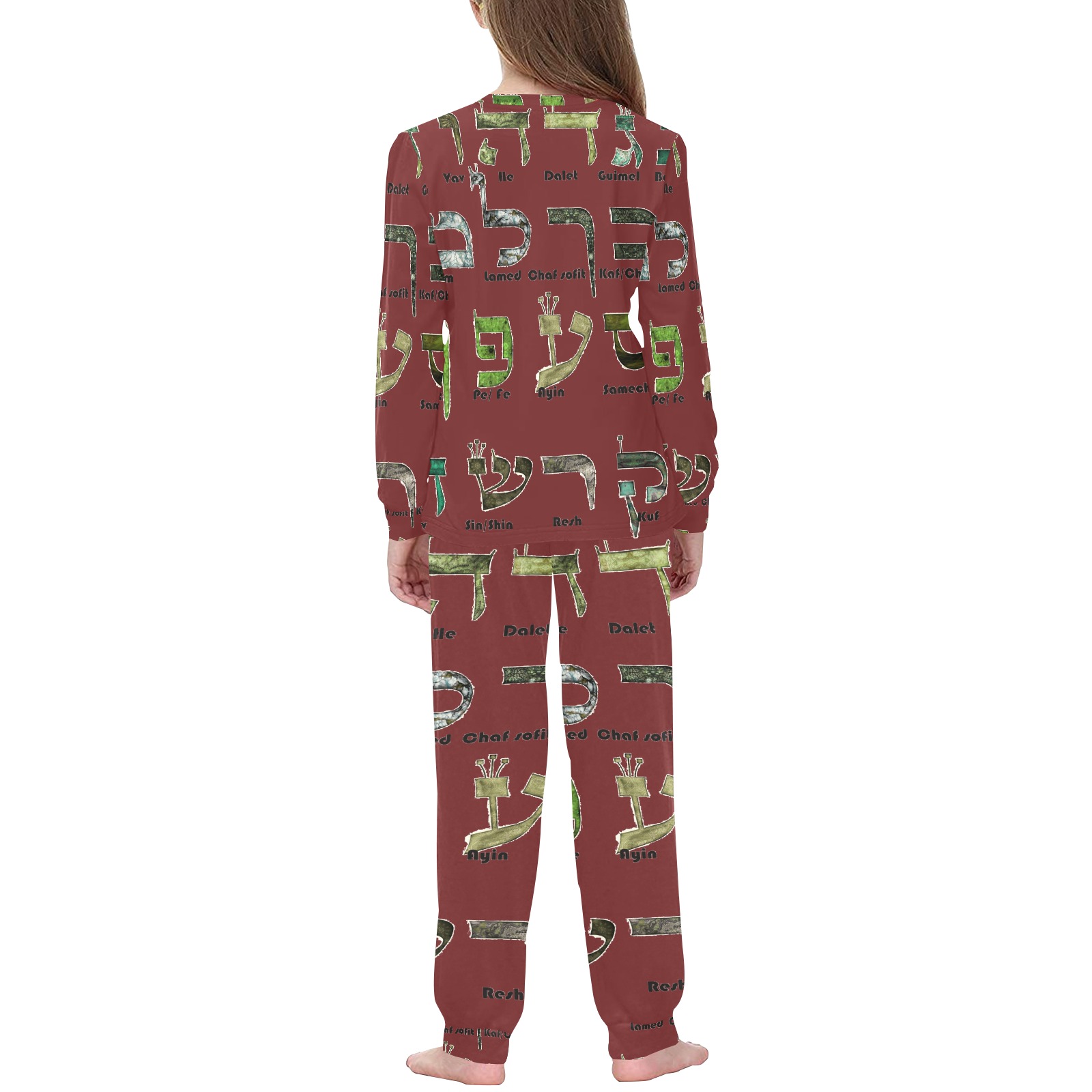 Hebre alphabet with letters name Kids' All Over Print Pajama Set