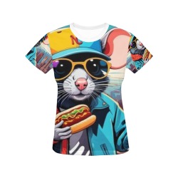 HOT DOG EATING NYC RAT 2 All Over Print T-Shirt for Women (USA Size) (Model T40)