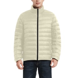 Khaki Solid Puffy Jacket Men's Stand Collar Padded Jacket (Model H41)