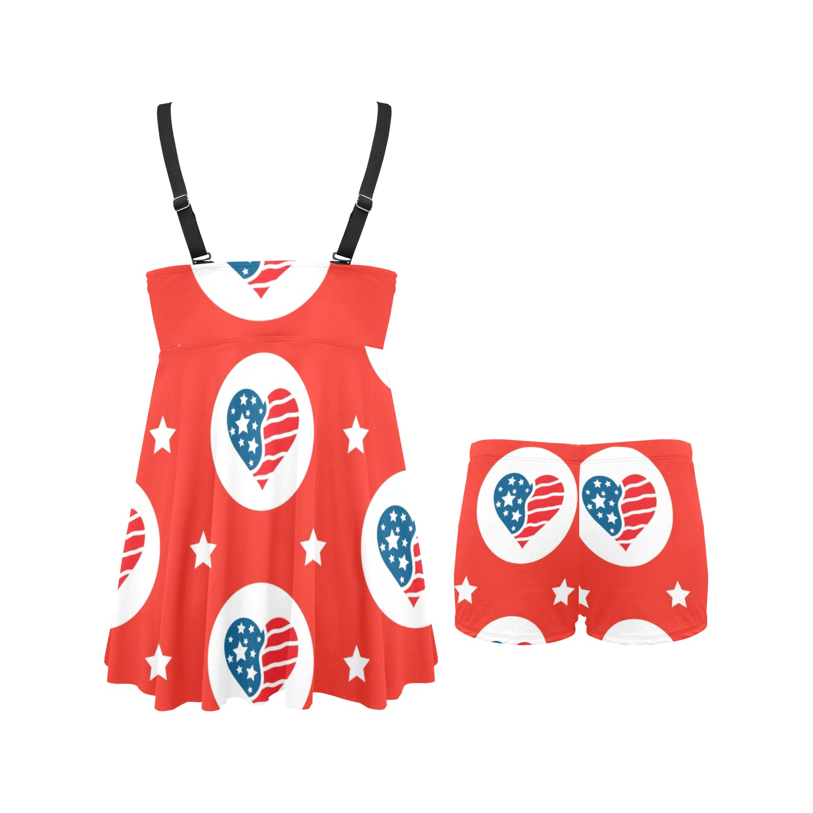 Patriotic Hearts Chest Pleat Swim Dress (Model S31)