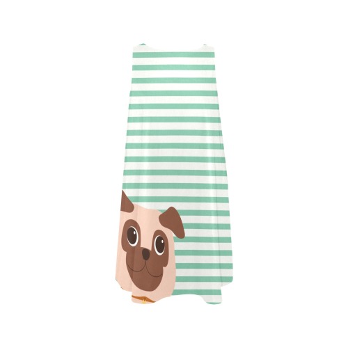 Pug on Green Stripes Sleeveless A-Line Pocket Dress (Model D57)