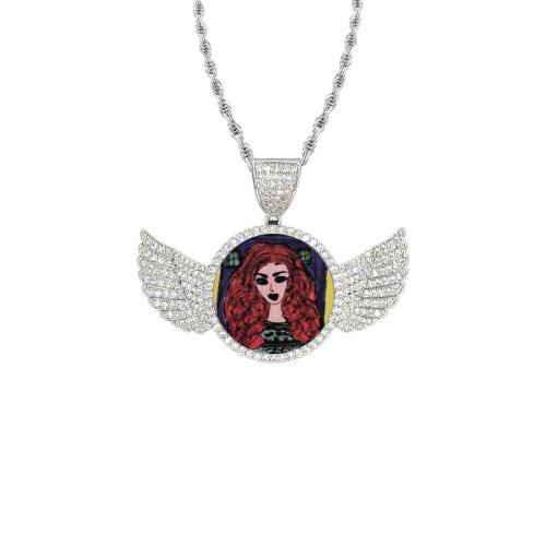 Sandy Wings Silver Photo Pendant with Rope Chain