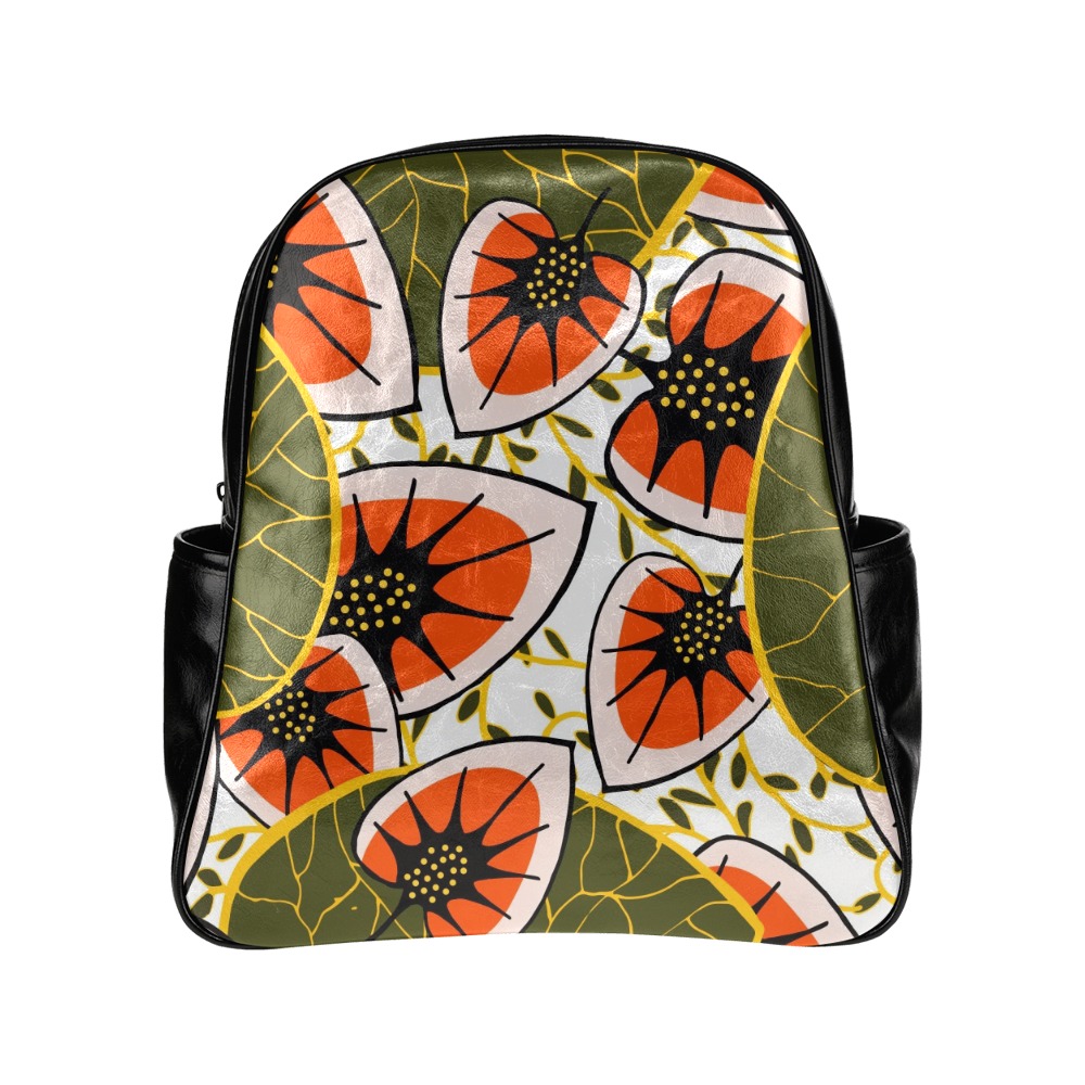 African leaves and flowers Multi-Pockets Backpack (Model 1636)
