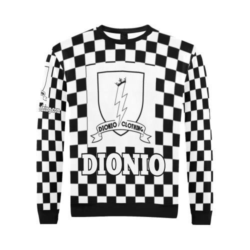 DIONIO Clothing- Checkered Lightning Logo Sweatshirt (Black & White) All Over Print Crewneck Sweatshirt for Men (Model H18)