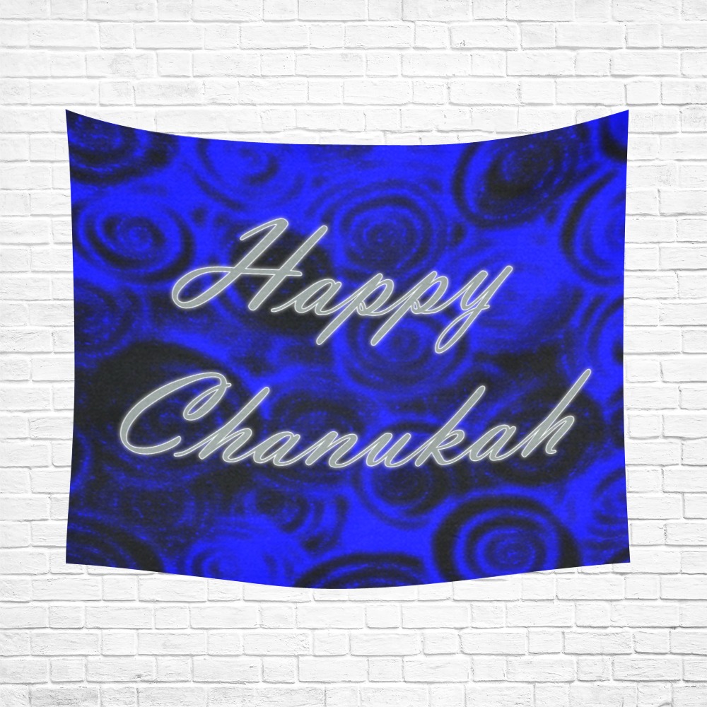 Happy Chanukah Swirls Cotton Linen Wall Tapestry 60"x 51"