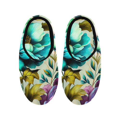 flowers botanic art (3) cotton slippers shoes Women's Non-Slip Cotton Slippers (Model 0602)