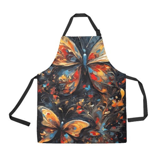 Yellow butterflies against the black background. All Over Print Apron