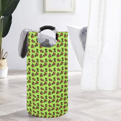 cute deer pattern green Round Laundry Bag