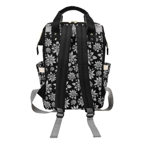 Creekside Floret pattern black Multi-Function Diaper Backpack/Diaper Bag (Model 1688)