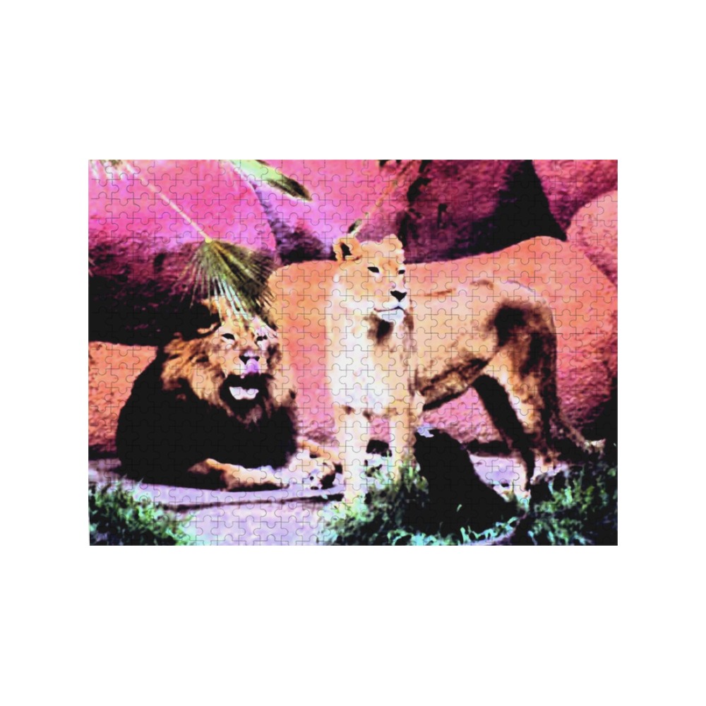 Lounging Lions 500-Piece Wooden Photo Puzzles