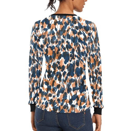 Dots brushstrokes animal print Women's All Over Print Long Sleeve T-shirt (Model T51)