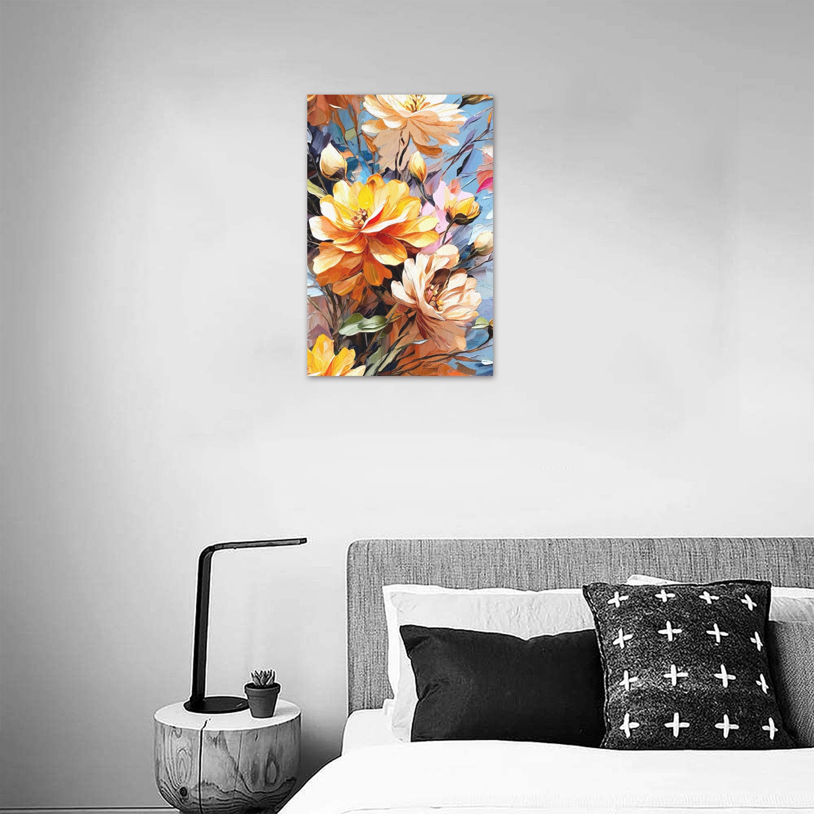 Fantasy of elegant beige summer flowers oil art. Upgraded Canvas Print 12"x18"