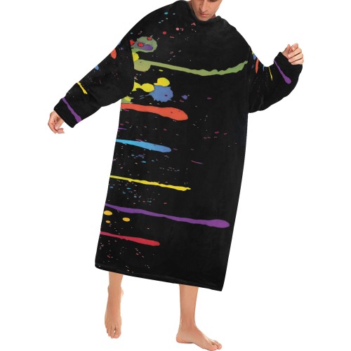 Crazy multicolored running SPLASHES Blanket Robe with Sleeves for Adults