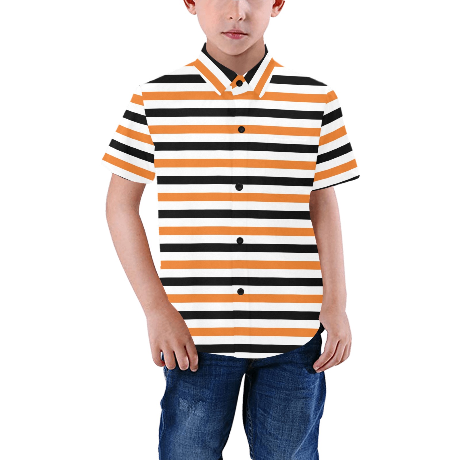 Halloween Stripes Boys' All Over Print Short Sleeve Shirt (Model T59)