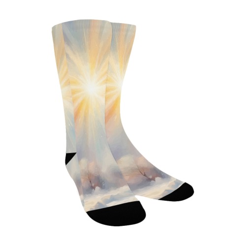 Magical sun is shining over the winter road art Custom Socks for Women