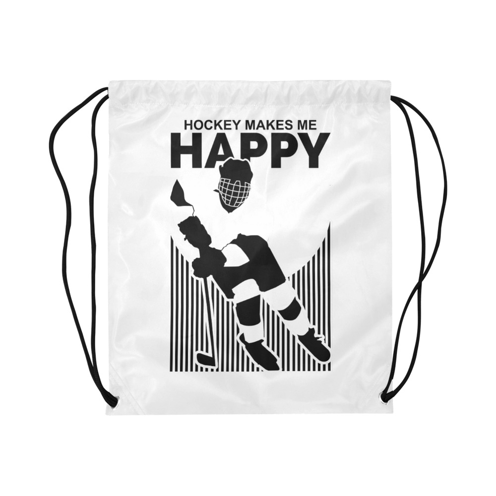 Hockey Makes Me Happy Large Drawstring Bag Model 1604 (Twin Sides)  16.5"(W) * 19.3"(H)