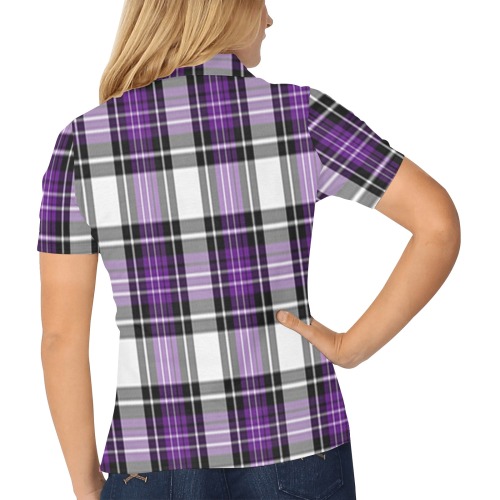 Purple Black Plaid Women's All Over Print Polo Shirt (Model T55)