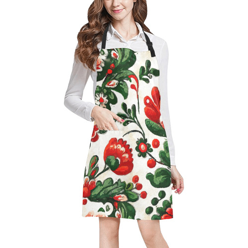 folklore motifs red flowers All Over Print Apron