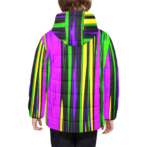 Mardi Gras Stripes Kids' Padded Hooded Jacket (Model H45)