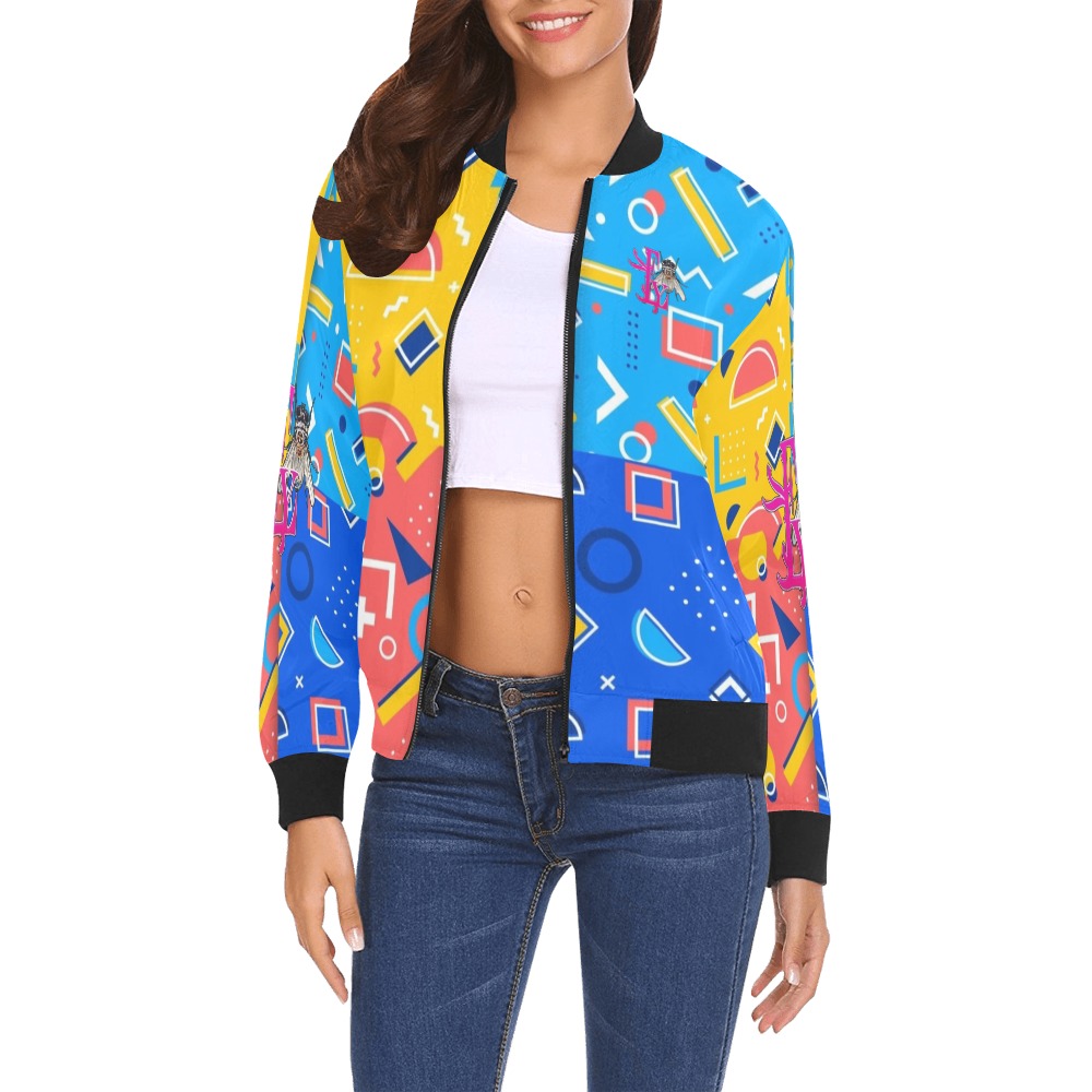 Memphis design Collectable Fly All Over Print Bomber Jacket for Women (Model H19)