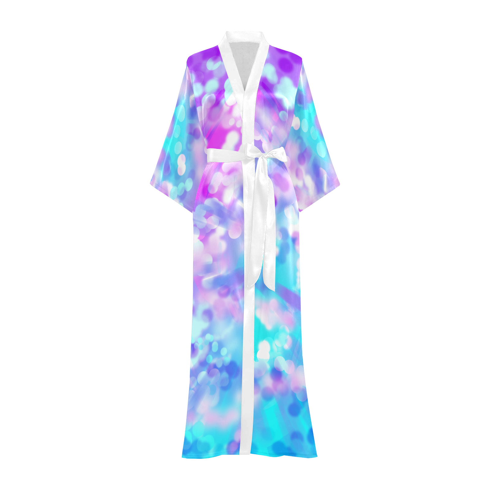 Purple And Blue Bokeh 7518 Long Kimono Robe
