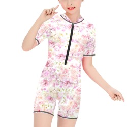 peonies flowers2 Girls' Short-Sleeve One-Piece Swimsuit (Model S19)
