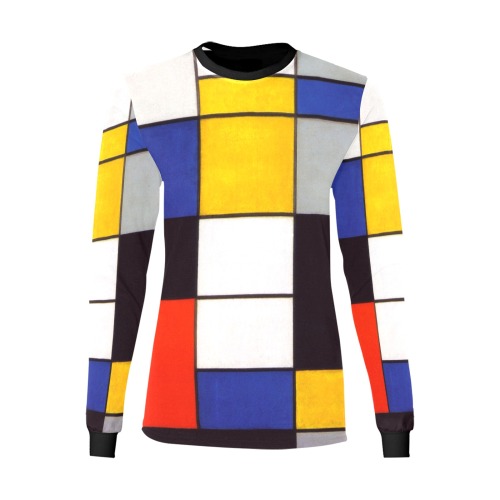 Composition A by Piet Mondrian Women's All Over Print Long Sleeve T-shirt (Model T51)