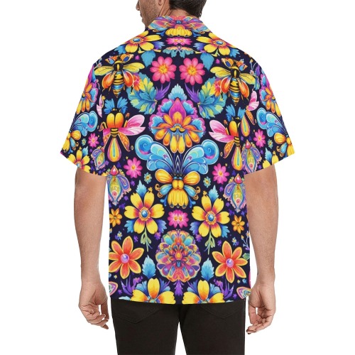 Bees Summer Garden Seamless Nature Pattern Hawaiian Shirt with Merged Design (Model T58)