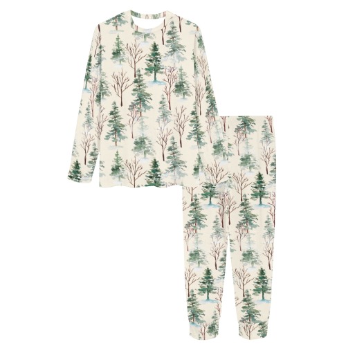 Pattern with pine trees in the winter Women's All Over Print Pajama Set