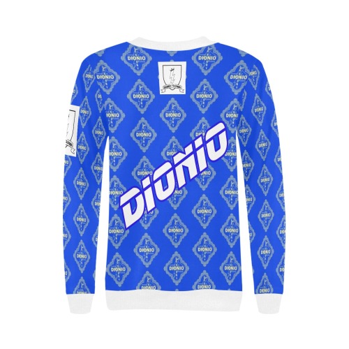 DIONIO Clothing - Women's Sweatshirt (Blue Repeat All Purpose Logo Lightning Strikes Logo)) Women's Rib Cuff Crew Neck Sweatshirt (Model H34)