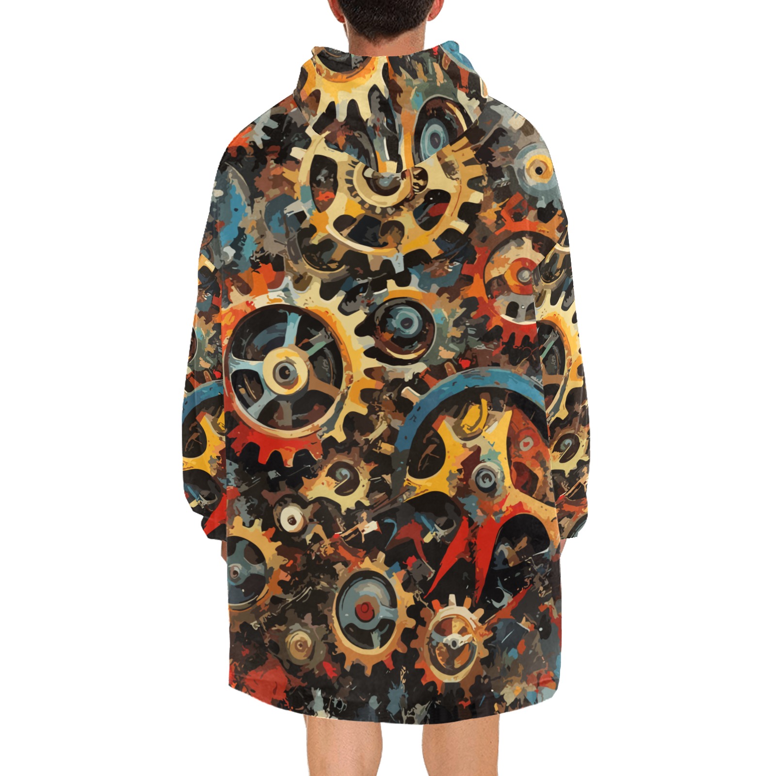 Stunning Mechanical Gear Colorful Abstract Art Blanket Hoodie for Men