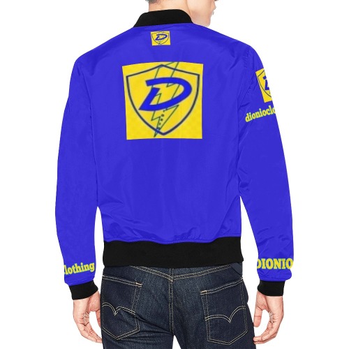 DIONIO Clothing - Blue & Yellow Bomber Jacket (Yellow D-Shield Logo) All Over Print Bomber Jacket for Men (Model H19)
