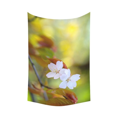 Two sakura cherry flowers, colorful background. Polyester Peach Skin Wall Tapestry 90"x 60"