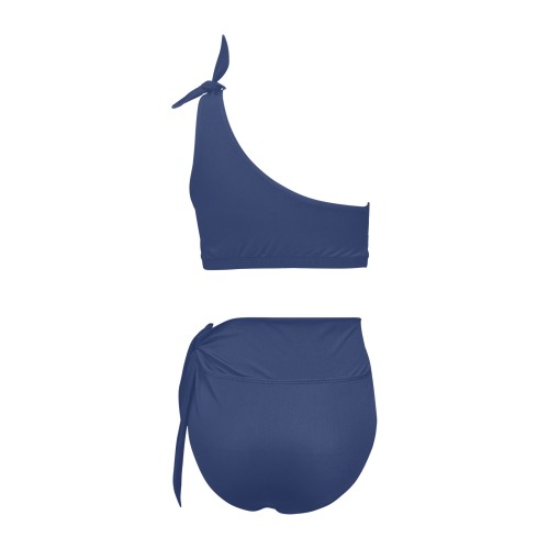color Delft blue High Waisted One Shoulder Bikini Set (Model S16)
