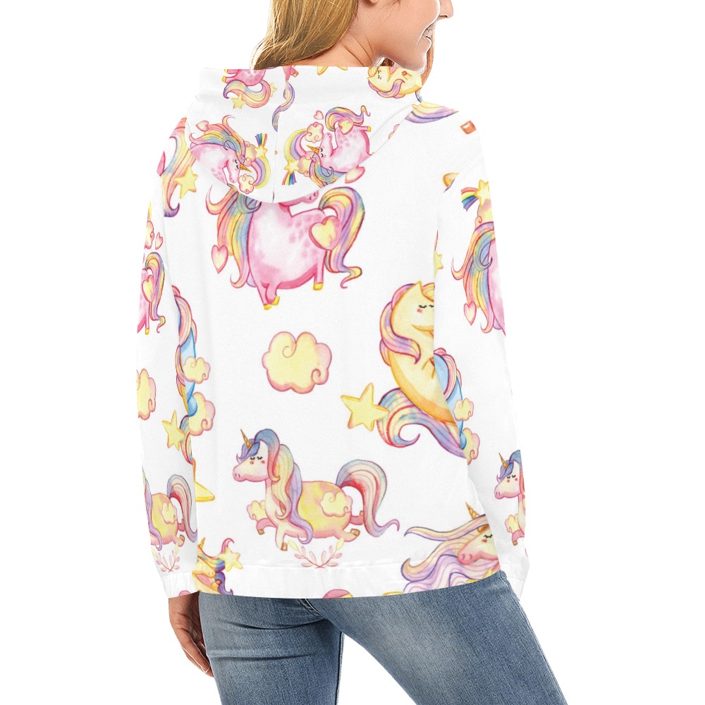 Funny Colorful Unicorns All Over Print Hoodie for Women (USA Size) (Model H13)