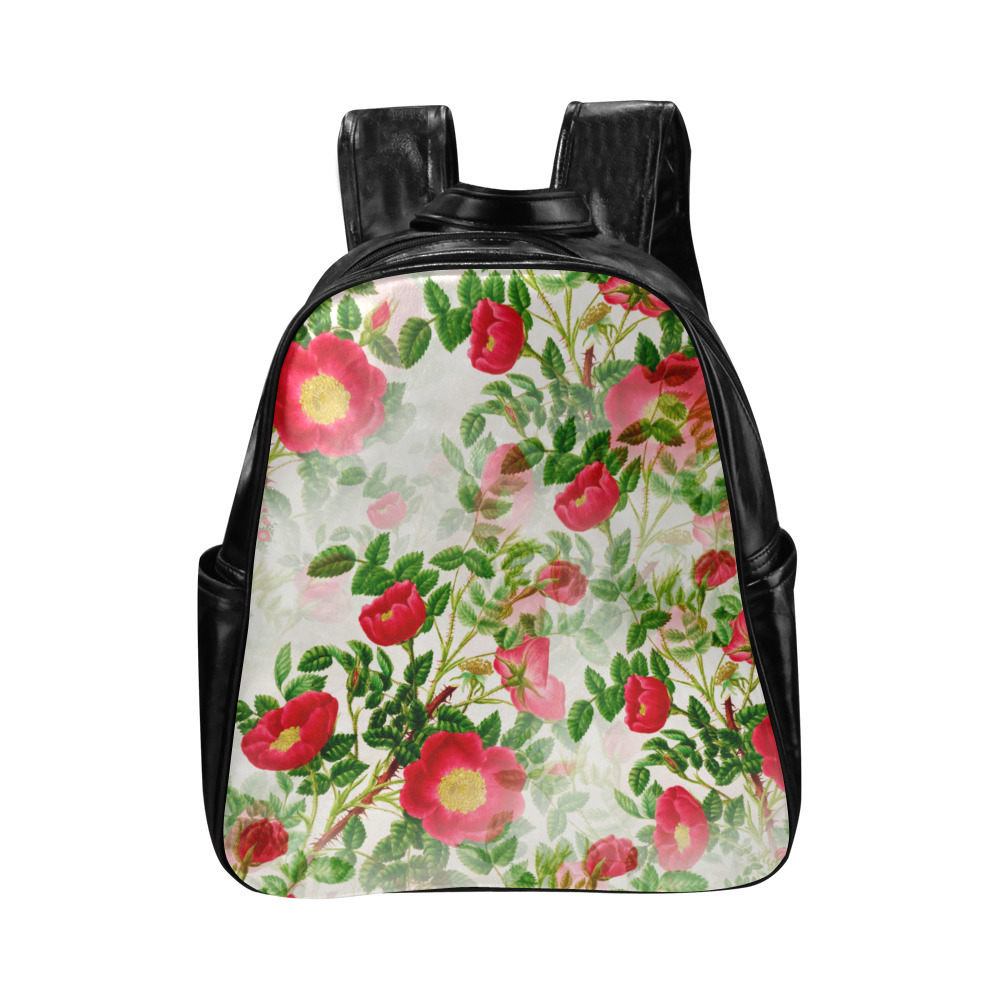 Vintage Red Floral Blossom Multi-Pockets Backpack (Model 1636)
