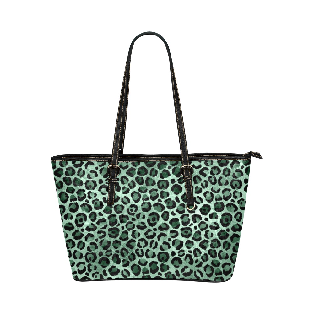 Emerald and Gold Cheetah Print Leather Tote Bag/Large (Model 1651)