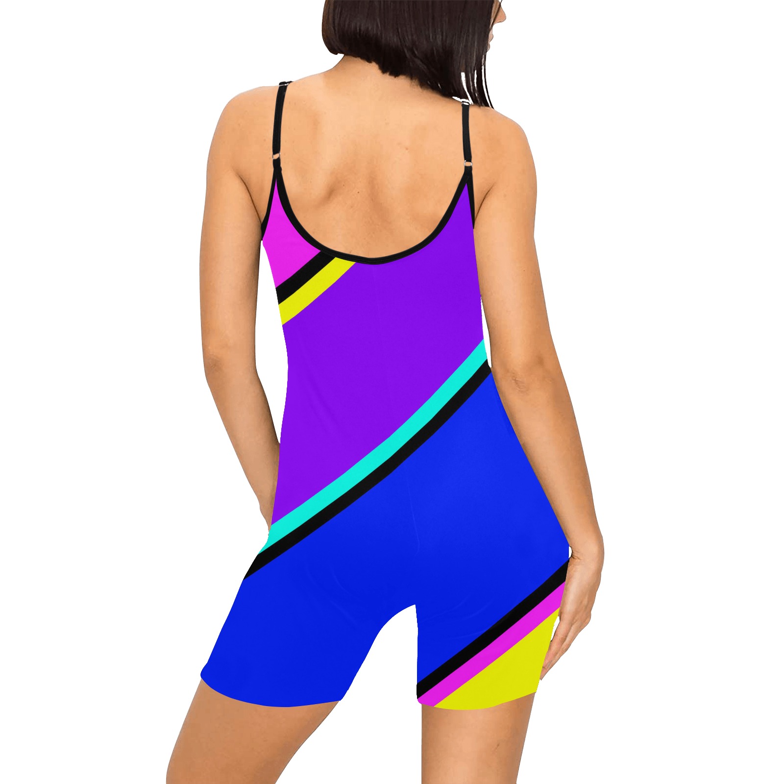 Bright Neon Colors Diagonal Women's Short Yoga Bodysuit