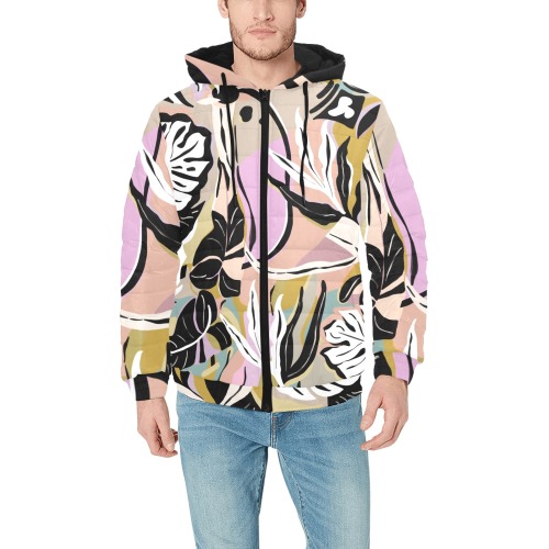 Tropical modern simple graphic Men's Padded Hooded Jacket (Model H42)