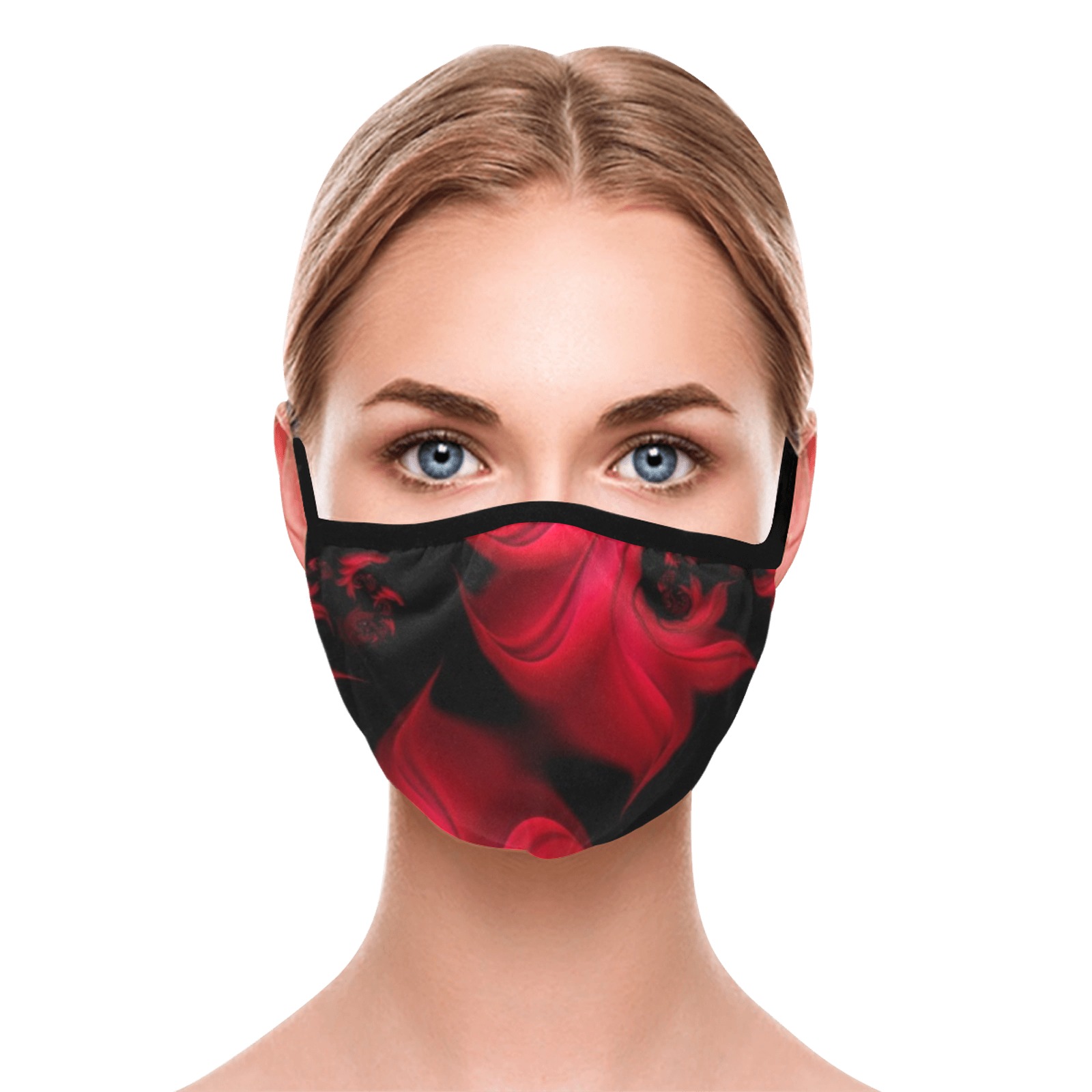 Black and Red Fiery Whirlpools Fractal Abstract Elastic Binding Mouth Mask for Adults (Model M09)