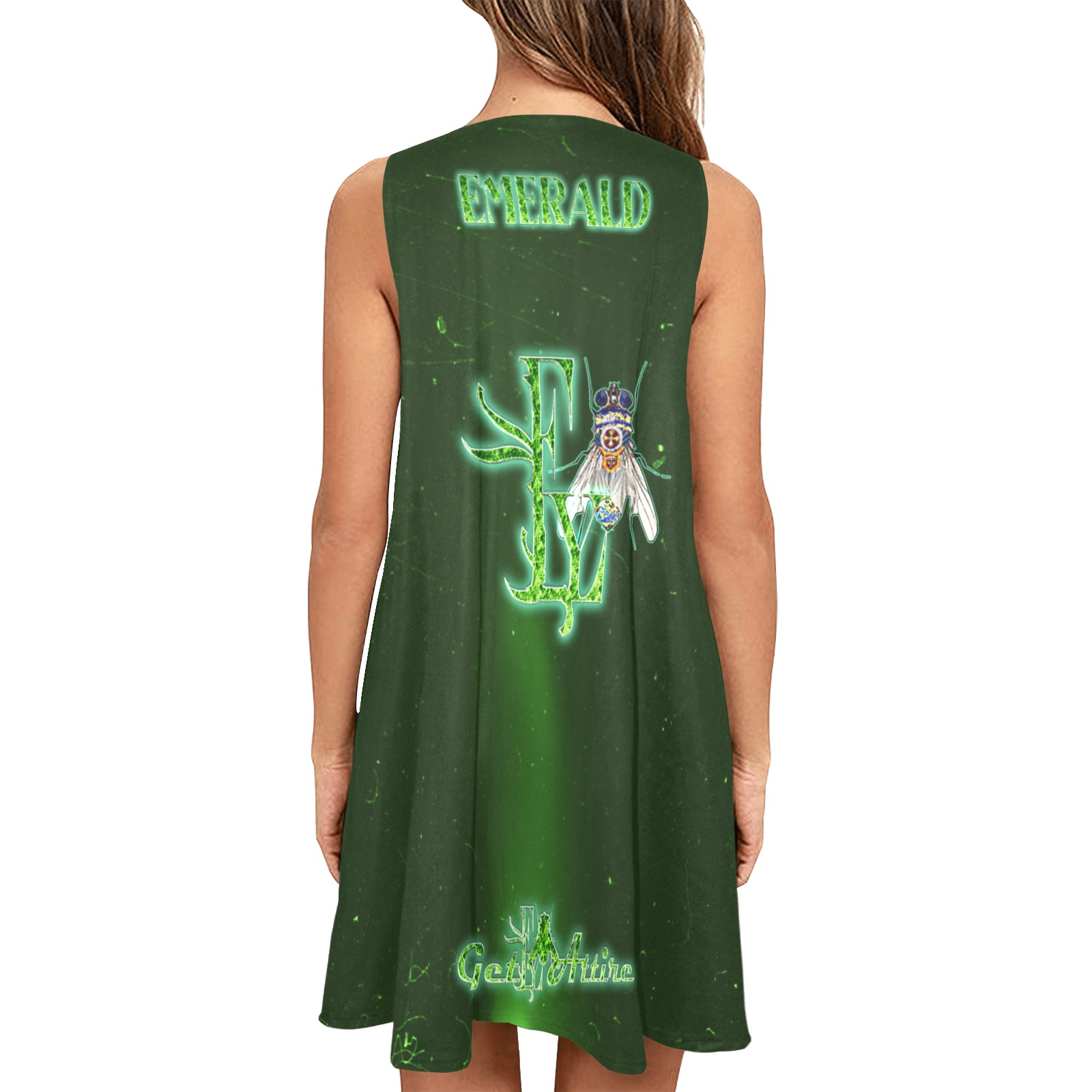 Emerald Collectable Fly Sleeveless A-Line Pocket Dress (Model D57)