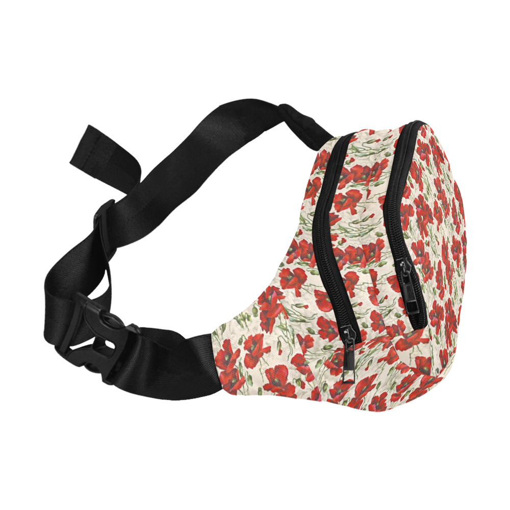 Red Poppy Flowers Vintage Floral Pattern Fanny Pack/Small (Model 1677)