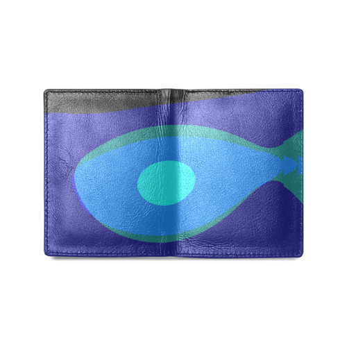 Dimensional Blue Abstract 915 Men's Leather Wallet (Model 1612)
