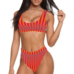 Tribal orange burgundy fucsia azure Sport Top & High-Waisted Bikini Swimsuit (Model S07)