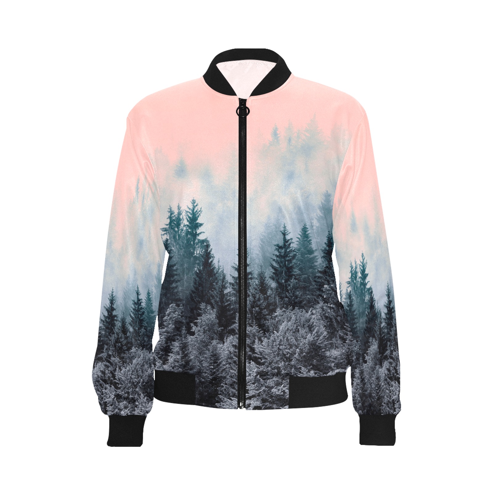 Forest in gray and pink All Over Print Bomber Jacket for Women (Model H36)