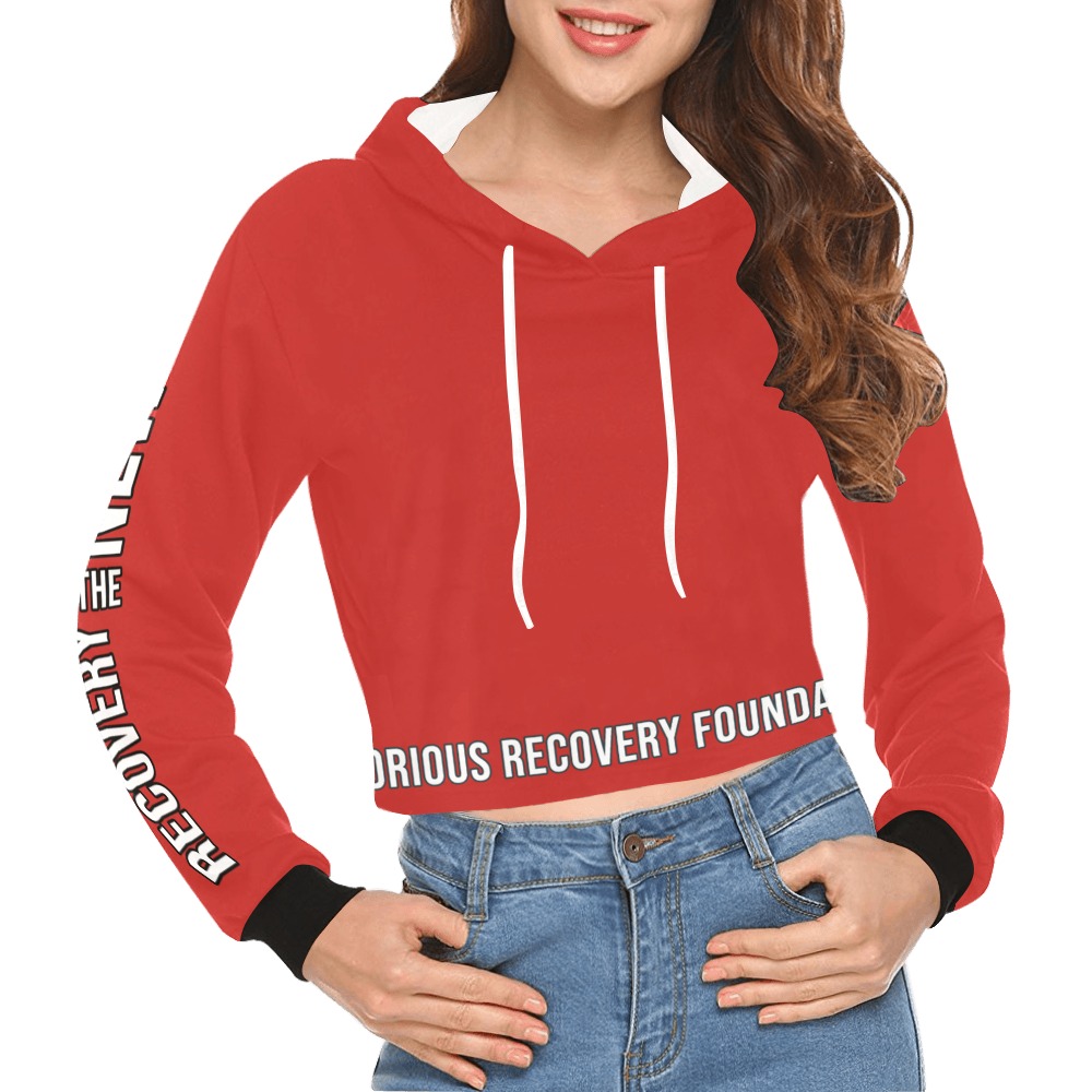New Cool GR Red All Over Print Crop Hoodie for Women (Model H22)