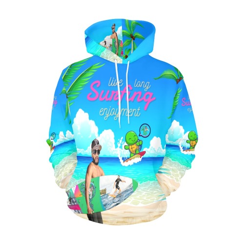 Live Life Surfing Enjoyment Collectable Fly All Over Print Hoodie for Men (USA Size) (Model H13)