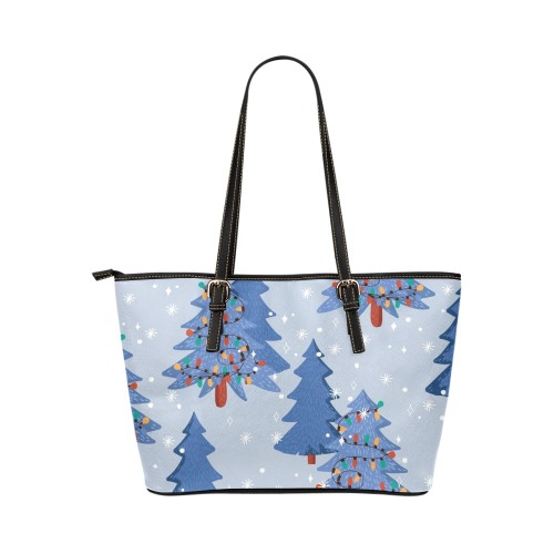 Christmas Trees Leather Tote Bag/Small (Model 1651)